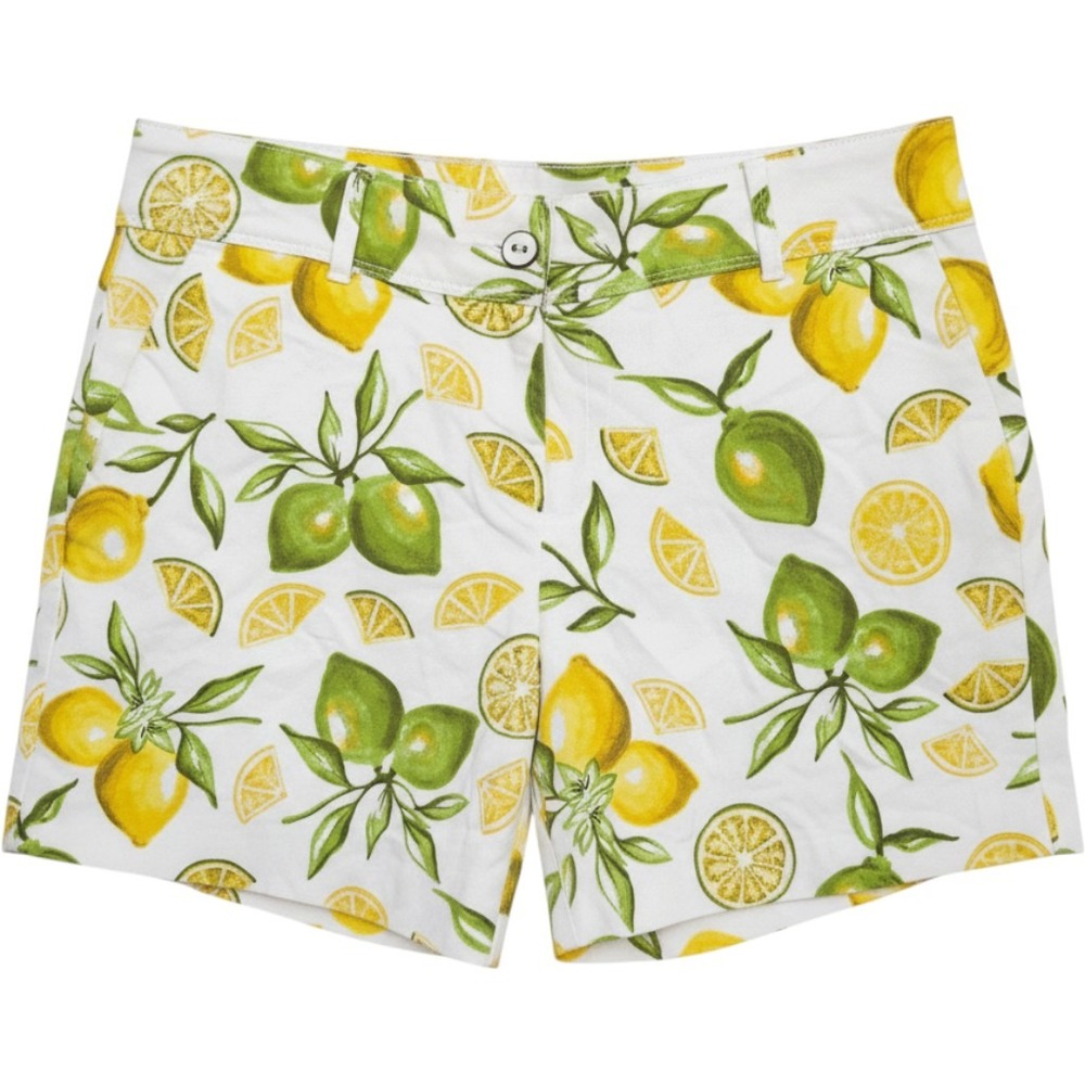 Isaac Mizrahi New York Womens Size 8 Lemon Lime Citrus Print Summer Shorts White